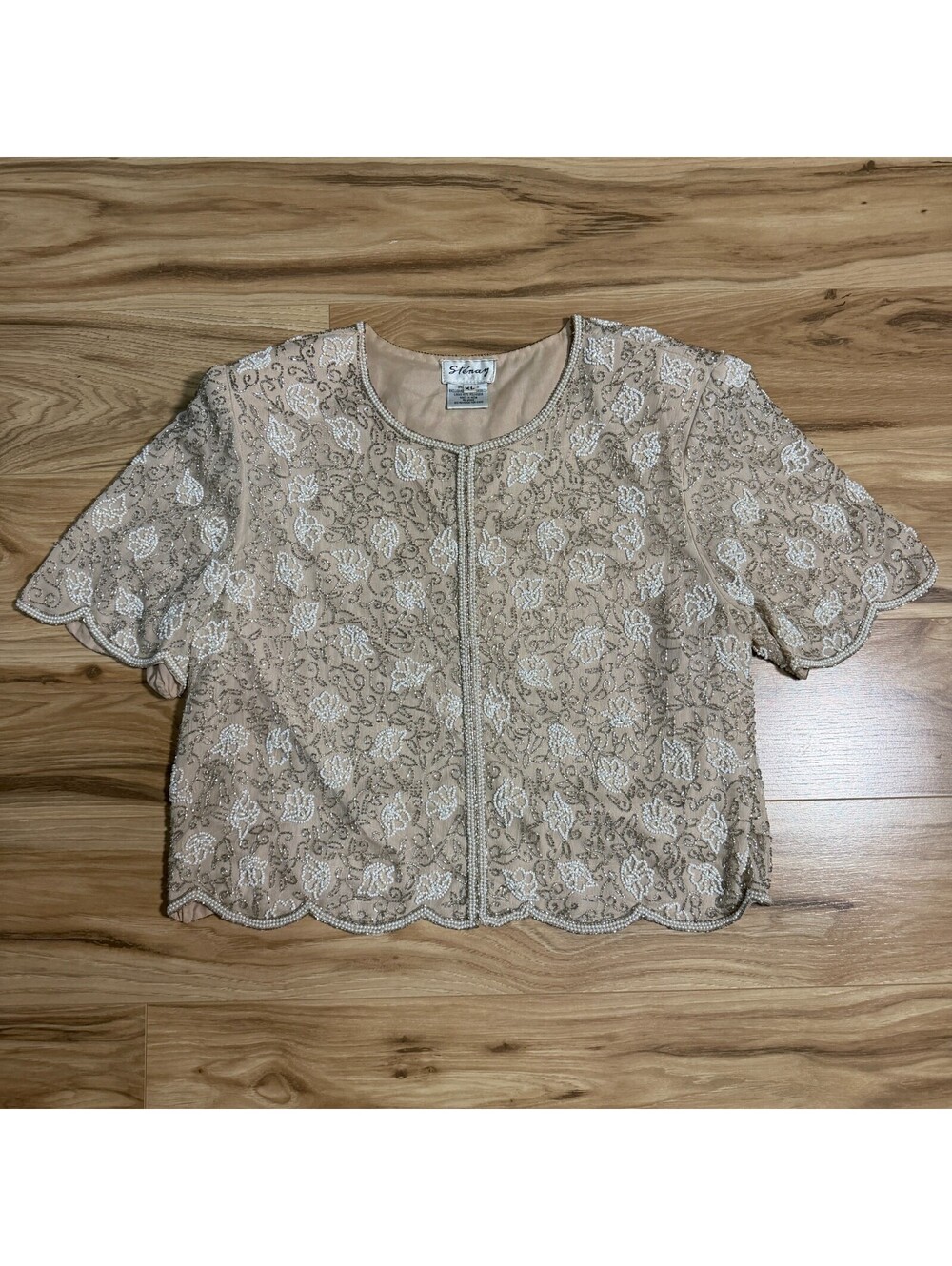 Vintage Stenay Beaded Pearl Cropped Evening Jacket Coquette XL